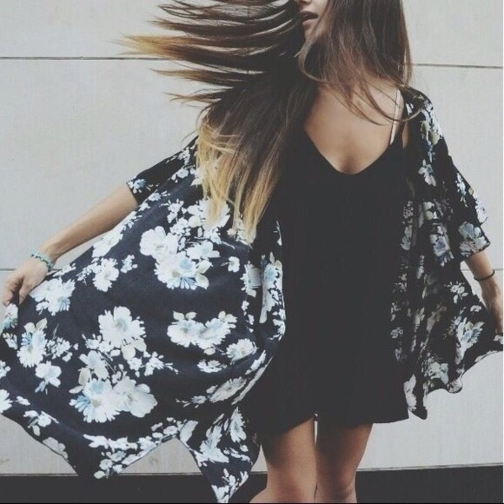 Brandy Melville black floral sheer kimono